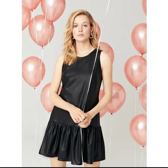 AMANDA UPRICHARD Faux Leather Sleeveless Drop Waist Black Mini Dress Size S - Picture 12 of 13